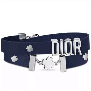 Dior Navy Leather Bracelet Charm Lucky Clover